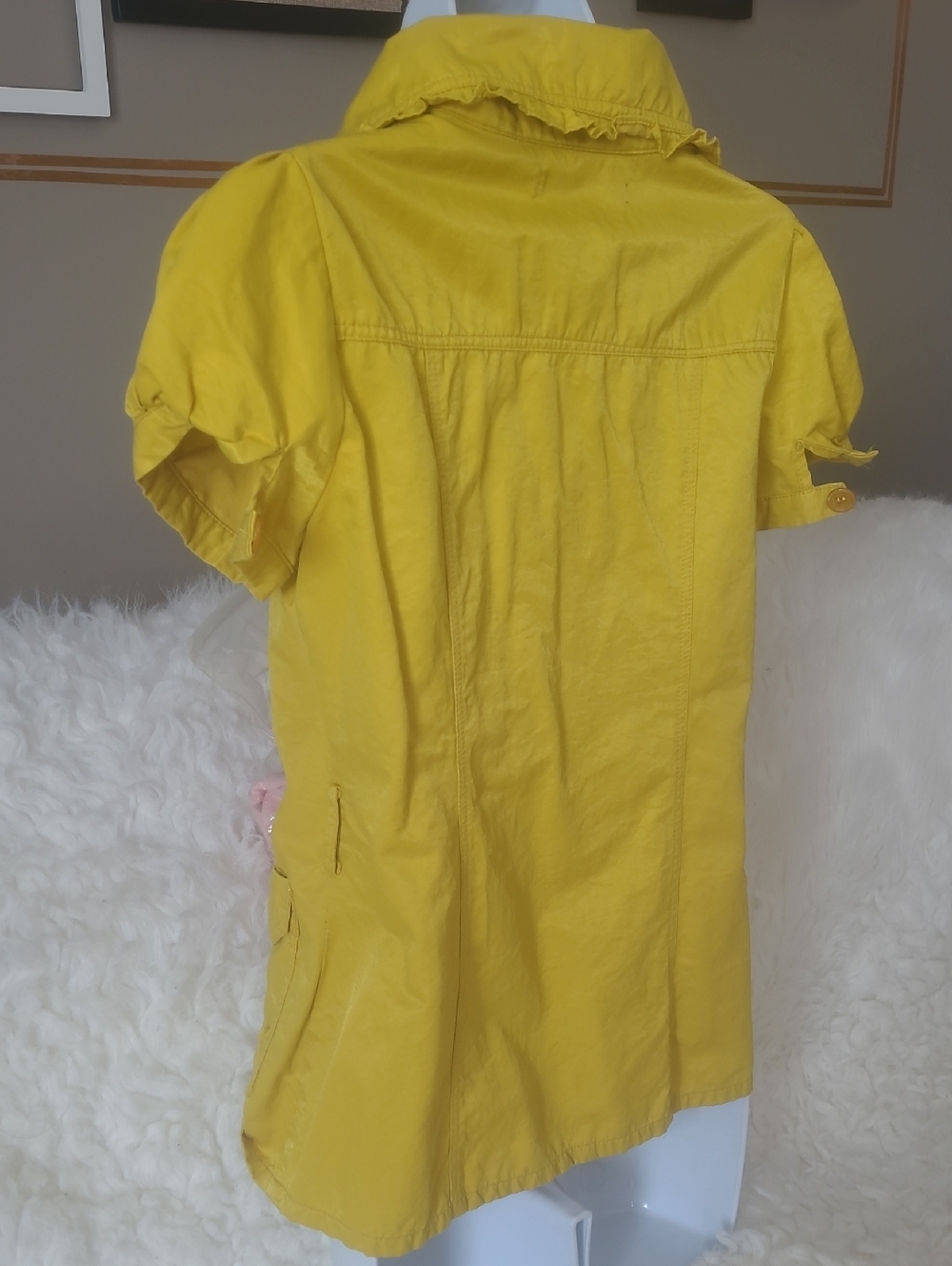 Yellow Ruffle-Trim Button Front Women’s Top - Picture 6 of 7